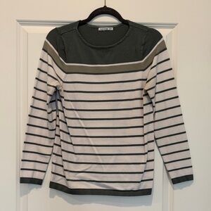 Pink Clover Striped Crew Neck Sweater - Green and Cream